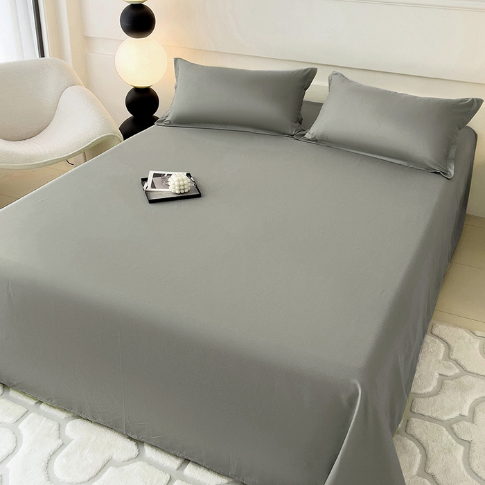 91家纺网 家纺一手货源 找家纺 楠沐家纺  2025年新款纯色亲肤芦荟棉水洗棉床单系列床单枕套 灰色