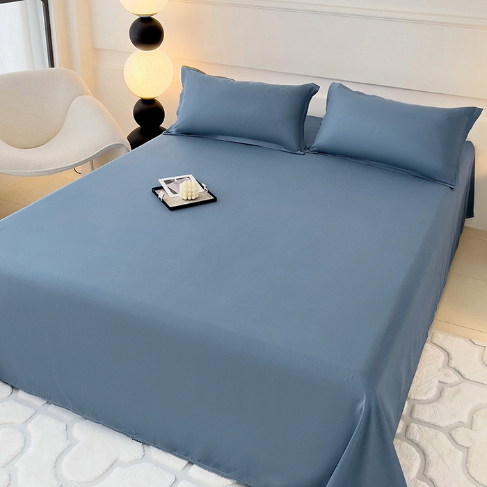 91家纺网 家纺一手货源 找家纺 楠沐家纺  2025年新款纯色亲肤芦荟棉水洗棉床单系列床单枕套 深蓝