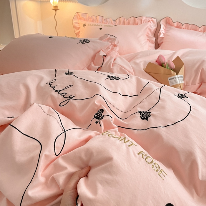 91家纺网 家纺一手货源 找家纺 AB家纺 2024新款水洗棉绣花四件套-唯一系列 唯一朝颜玉