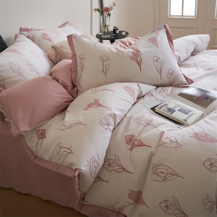 91家纺网 家纺一手货源 找家纺 橙艺家居 2024新款全棉臻品柔棉立体小宽边四件套 采薇-粉