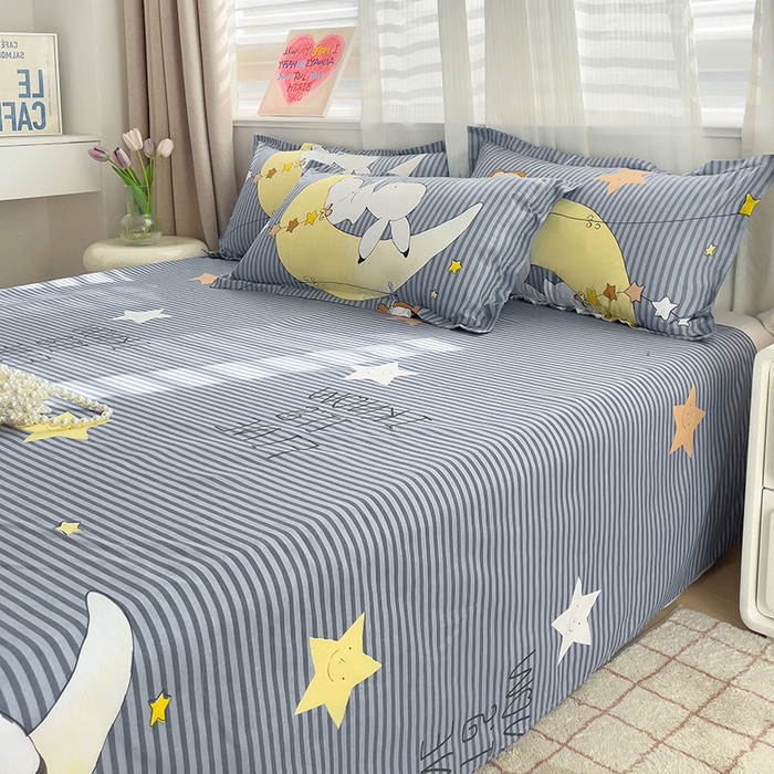 91家纺网 家纺一手货源 找家纺 楠沐家纺  2025年新款亲肤水洗棉芦荟棉印花床单系列 月兔