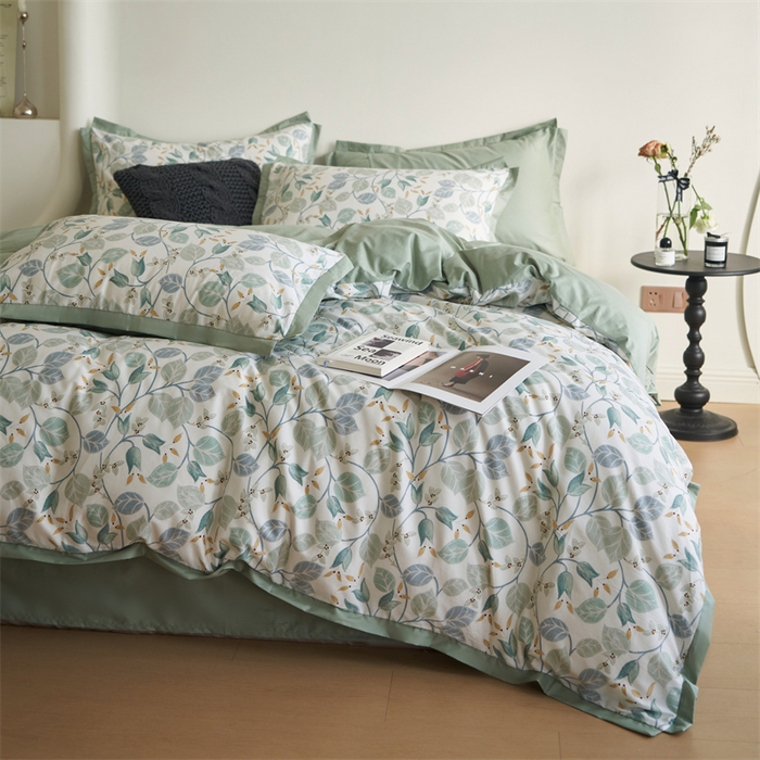 91家纺网 家纺一手货源 找家纺 橙艺家居 2024新款全棉臻品柔棉立体小宽边四件套 澄意-绿