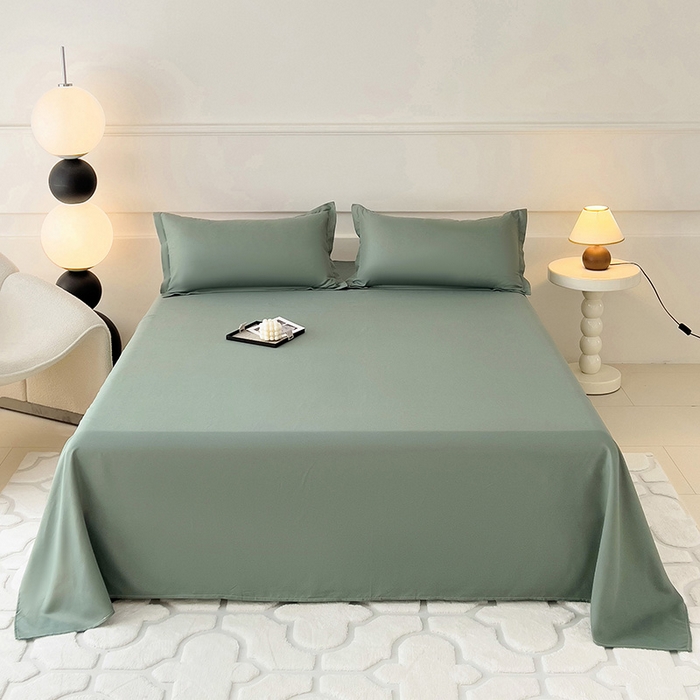 91家纺网 家纺一手货源 找家纺 楠沐家纺  2025年新款纯色亲肤芦荟棉水洗棉床单系列床单枕套 军绿