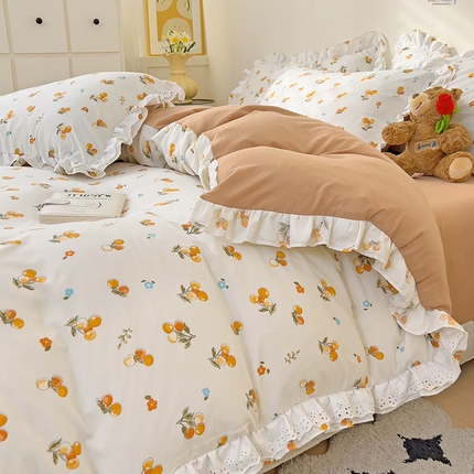 91家纺网 家纺一手货源 找家纺 富米莱（原臻工厂） 舒适亲肤臻云朵棉水洗棉韩国ins小碎花花边款四件套 伊甸园