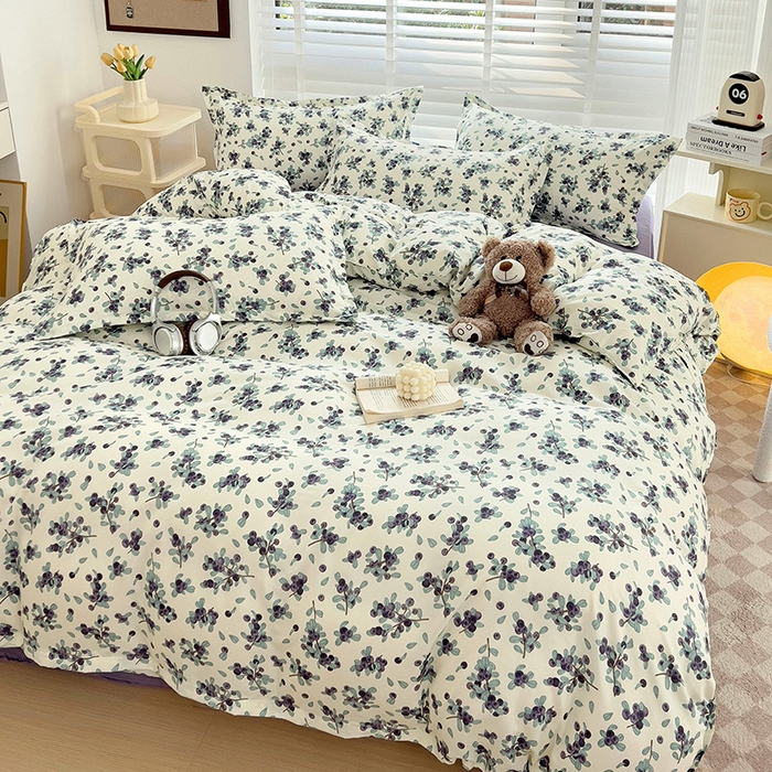 91家纺网 家纺一手货源 找家纺 楠沐家纺 2025新款亲肤柔软水洗棉磨毛印花被套 紫雅