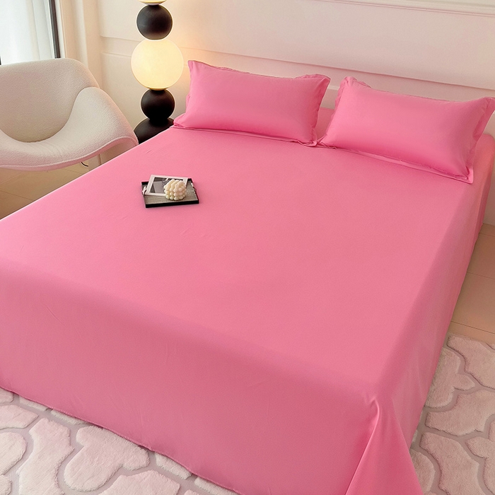 91家纺网 家纺一手货源 找家纺 楠沐家纺  2025年新款纯色亲肤芦荟棉水洗棉床单系列床单枕套 玖红