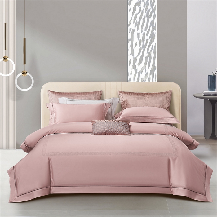 91家纺网 家纺一手货源 找家纺 榻尚家居 2024新款阿瓦提长绒棉贡缎四件套 佳期 佳期豆沙