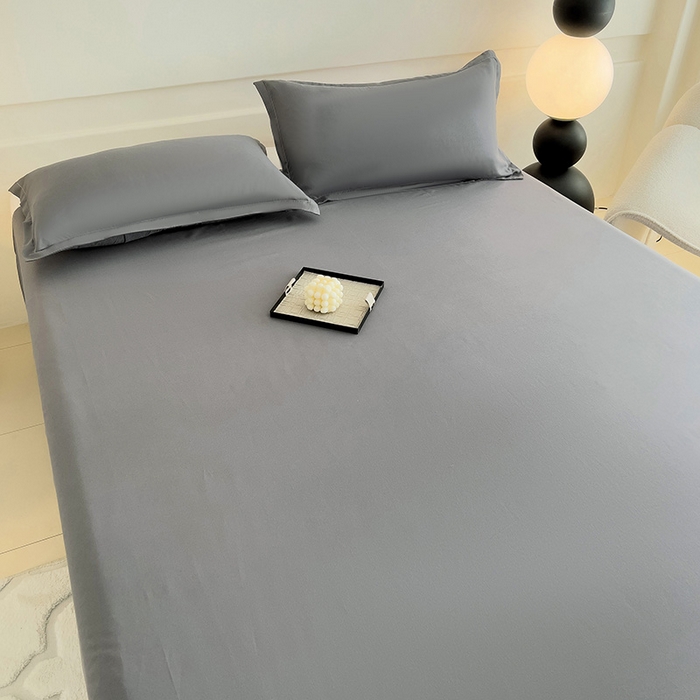 91家纺网 家纺一手货源 找家纺 楠沐家纺  2025年新款纯色亲肤芦荟棉水洗棉床单系列床单枕套 深灰