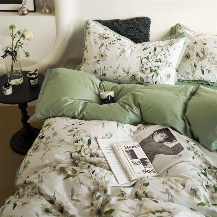 91家纺网 家纺一手货源 找家纺 橙艺家居 2024新款全棉臻品柔棉立体小宽边四件套 云苓-绿