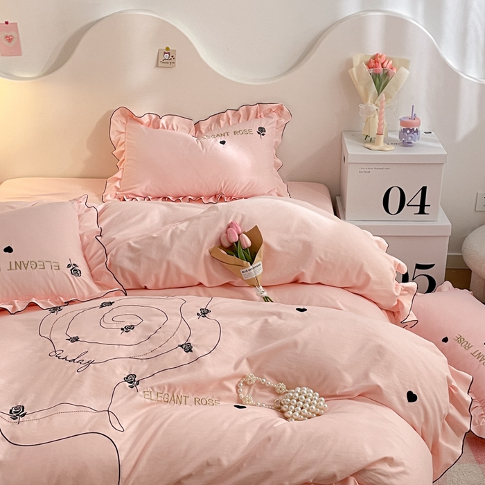 91家纺网 家纺一手货源 找家纺 AB家纺 2024新款水洗棉绣花四件套-唯一系列 唯一朝颜玉