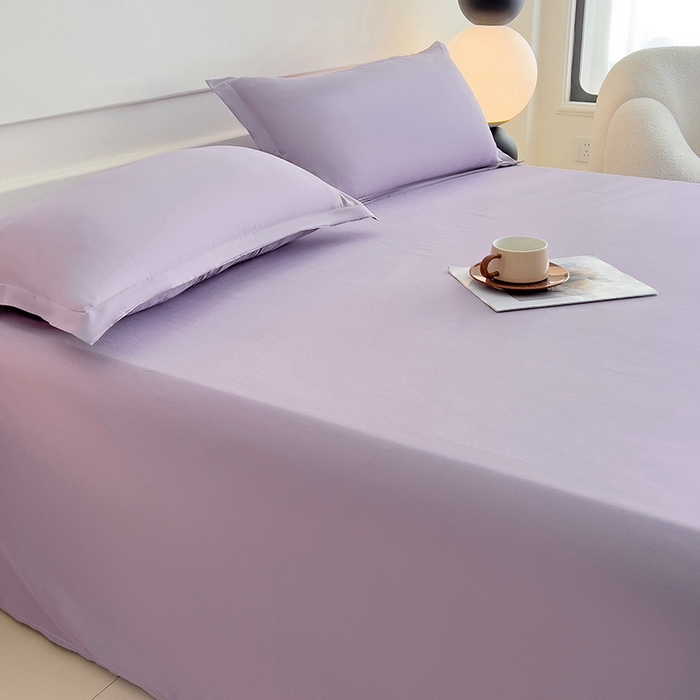 91家纺网 家纺一手货源 找家纺 楠沐家纺  2025年新款纯色亲肤芦荟棉水洗棉床单系列床单枕套 浅紫