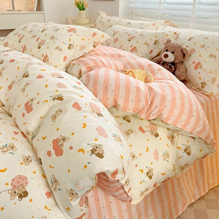 楠沐家纺 2025新款亲肤柔软水洗棉磨毛印花被套 彩虹猴