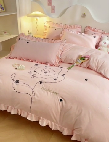 91家纺网 家纺一手货源 找家纺 AB家纺 2024新款水洗棉绣花四件套-唯一系列 唯一朝颜玉