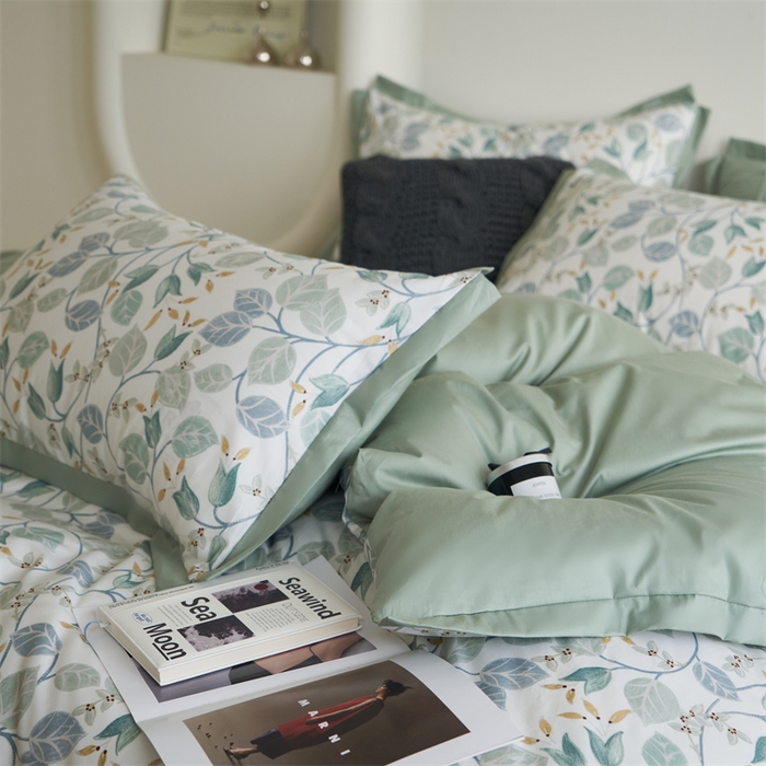 91家纺网 家纺一手货源 找家纺 橙艺家居 2024新款全棉臻品柔棉立体小宽边四件套 澄意-绿