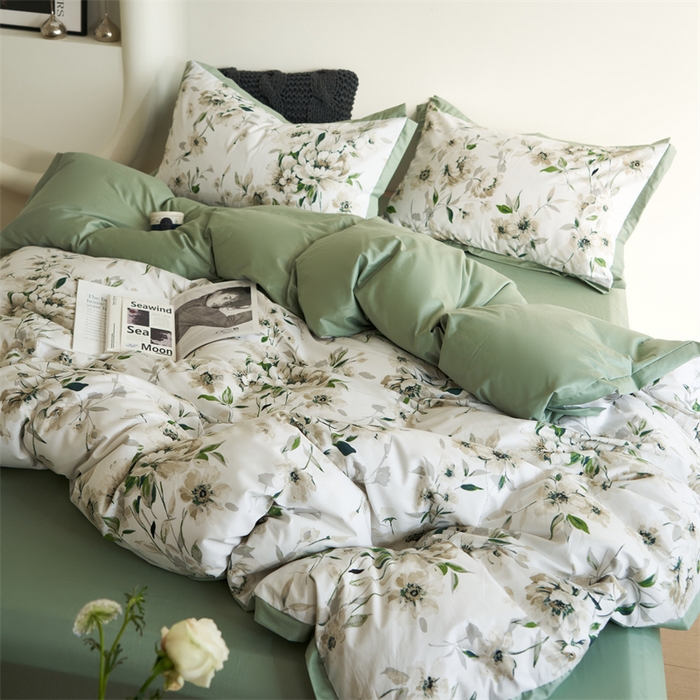 91家纺网 家纺一手货源 找家纺 橙艺家居 2024新款全棉臻品柔棉立体小宽边四件套 云苓-绿