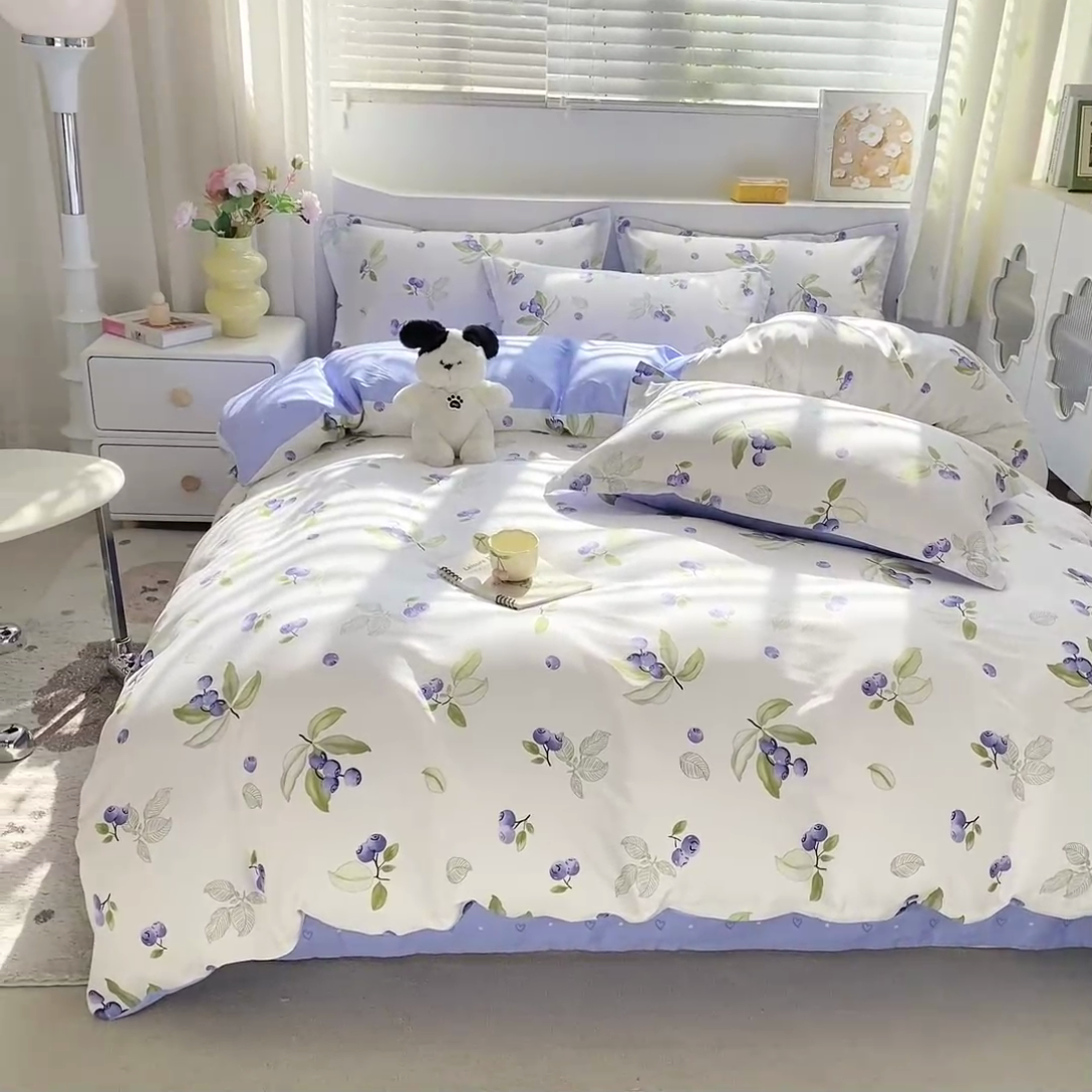 91家纺网 家纺一手货源 找家纺 朵安家纺 2024新款12868全棉单被套系列 初夏蓝莓