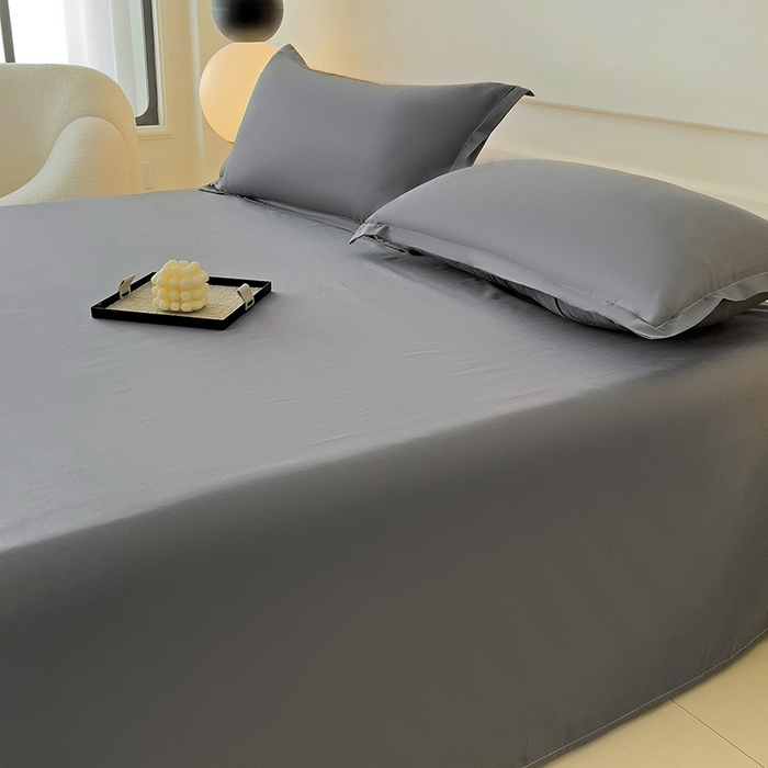 91家纺网 家纺一手货源 找家纺 楠沐家纺  2025年新款纯色亲肤芦荟棉水洗棉床单系列床单枕套 深灰