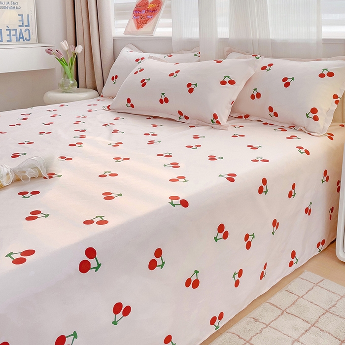 91家纺网 家纺一手货源 找家纺 楠沐家纺  2025年新款亲肤水洗棉芦荟棉印花床单系列 小樱桃