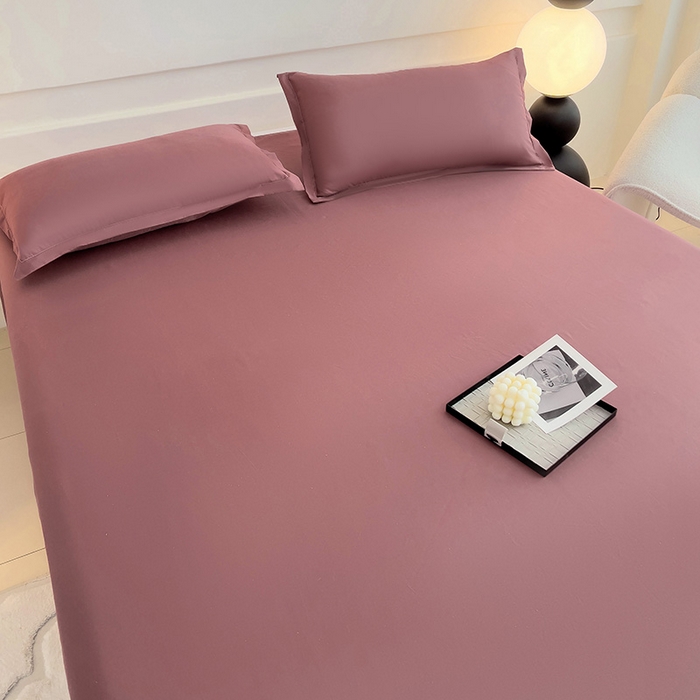 91家纺网 家纺一手货源 找家纺 楠沐家纺  2025年新款纯色亲肤芦荟棉水洗棉床单系列床单枕套 深豆沙