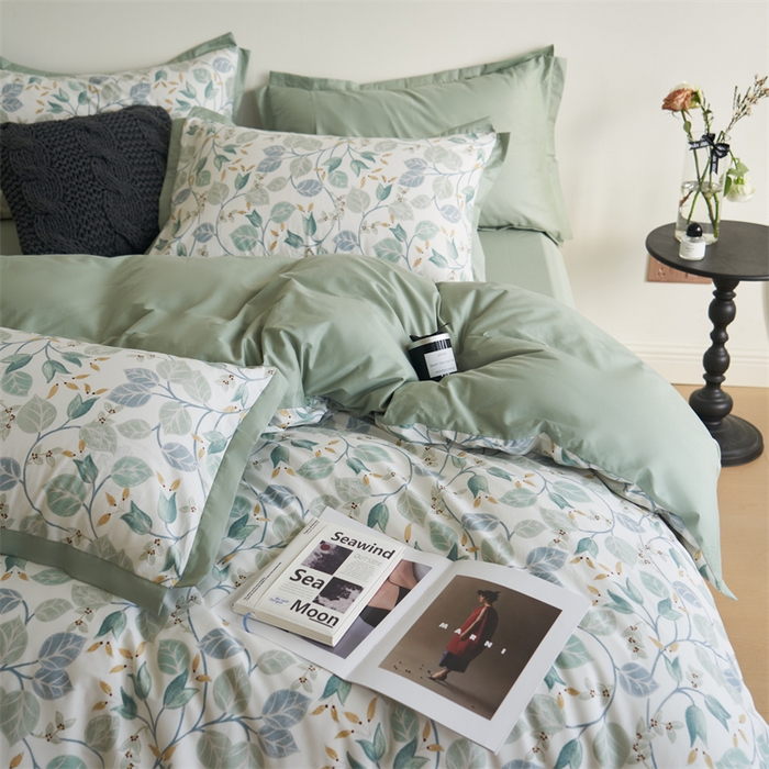 91家纺网 家纺一手货源 找家纺 橙艺家居 2024新款全棉臻品柔棉立体小宽边四件套 澄意-绿