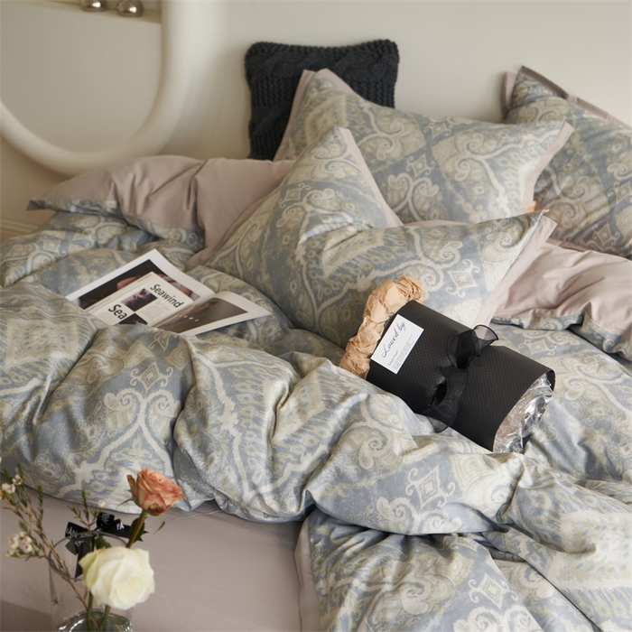 91家纺网 家纺一手货源 找家纺 橙艺家居 2024新款全棉臻品柔棉立体小宽边四件套 罗曼史-绿