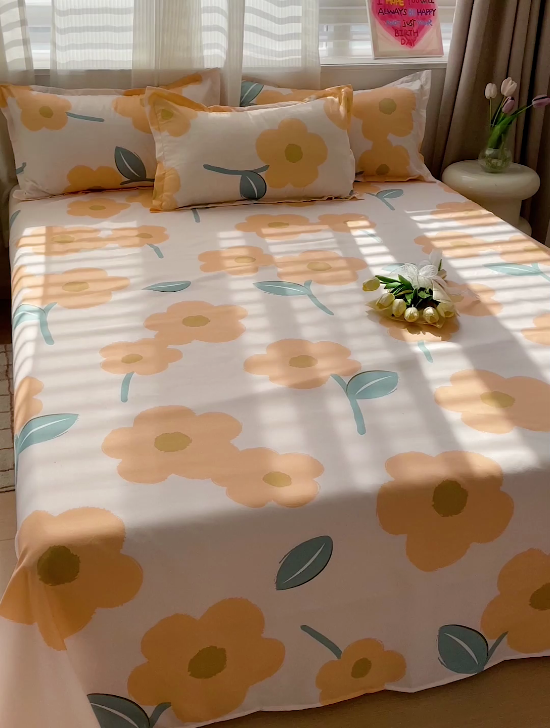 91家纺网 家纺一手货源 找家纺 楠沐家纺  2025年新款亲肤水洗棉芦荟棉印花床单系列 春色暖阳