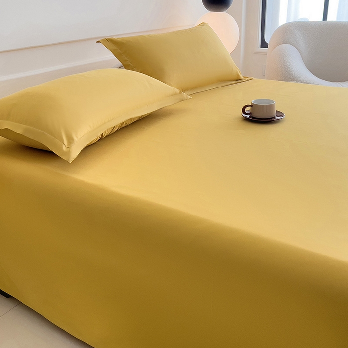 91家纺网 家纺一手货源 找家纺 楠沐家纺  2025年新款纯色亲肤芦荟棉水洗棉床单系列床单枕套 金色