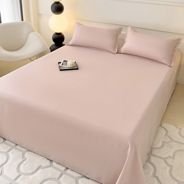 91家纺网 家纺一手货源 找家纺 楠沐家纺  2025年新款纯色亲肤芦荟棉水洗棉床单系列床单枕套 粉红