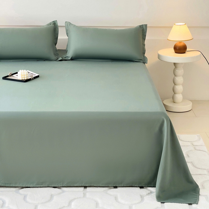 91家纺网 家纺一手货源 找家纺 楠沐家纺  2025年新款纯色亲肤芦荟棉水洗棉床单系列床单枕套 军绿