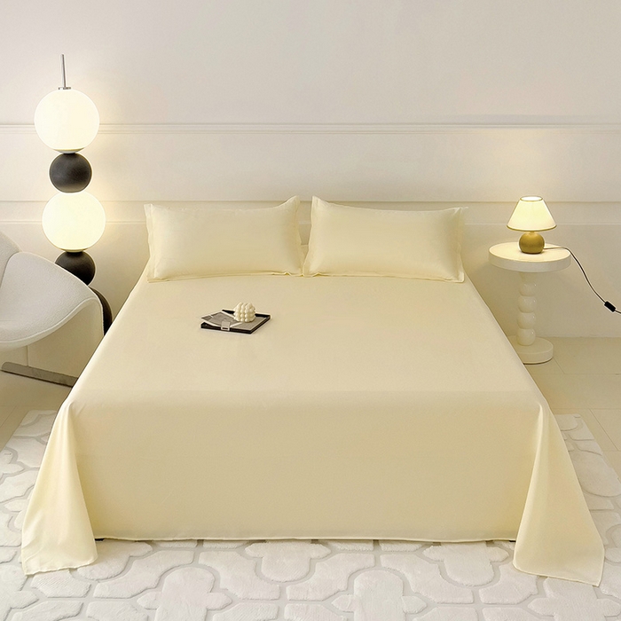 91家纺网 家纺一手货源 找家纺 楠沐家纺  2025年新款纯色亲肤芦荟棉水洗棉床单系列床单枕套 米黄