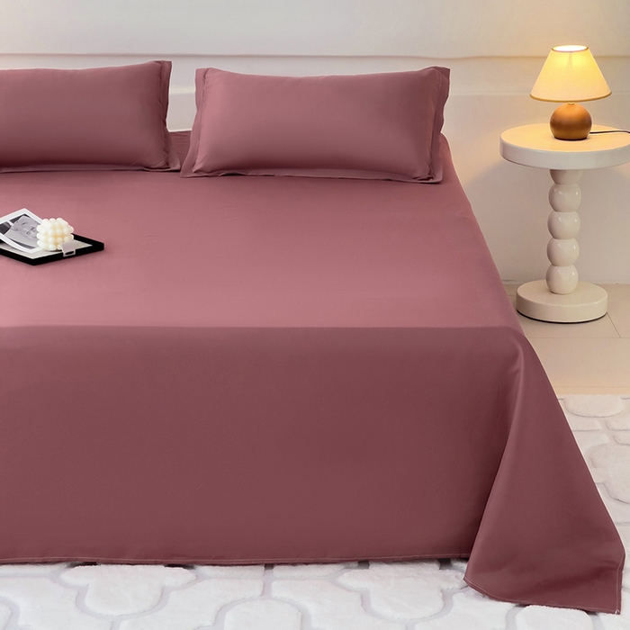 91家纺网 家纺一手货源 找家纺 楠沐家纺  2025年新款纯色亲肤芦荟棉水洗棉床单系列床单枕套 深豆沙