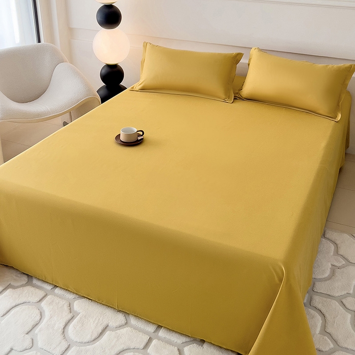 91家纺网 家纺一手货源 找家纺 楠沐家纺  2025年新款纯色亲肤芦荟棉水洗棉床单系列床单枕套 金色