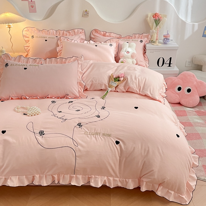 91家纺网 家纺一手货源 找家纺 AB家纺 2024新款水洗棉绣花四件套-唯一系列 唯一朝颜玉