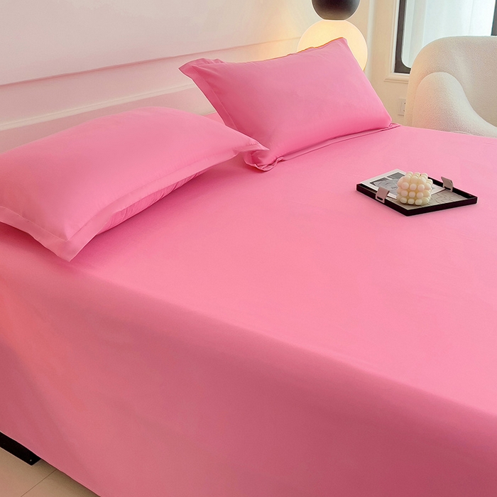 91家纺网 家纺一手货源 找家纺 楠沐家纺  2025年新款纯色亲肤芦荟棉水洗棉床单系列床单枕套 玖红