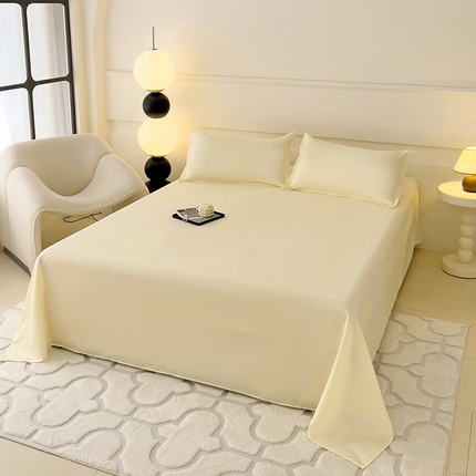 楠沐家纺  2025年新款纯色亲肤芦荟棉水洗棉床单系列床单枕套 米黄