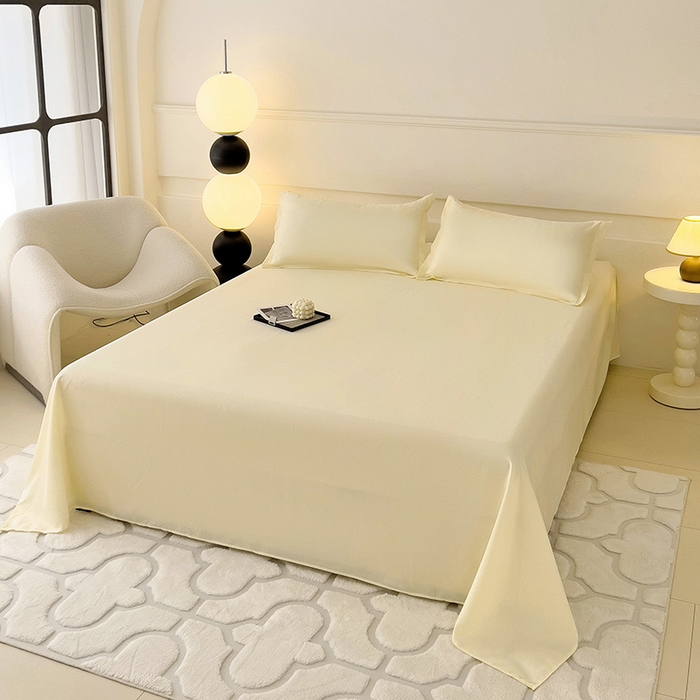 91家纺网 家纺一手货源 找家纺 楠沐家纺  2025年新款纯色亲肤芦荟棉水洗棉床单系列床单枕套 米黄