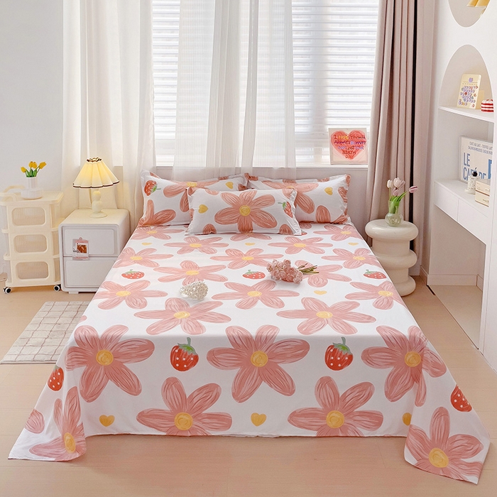 91家纺网 家纺一手货源 找家纺 楠沐家纺  2025年新款亲肤水洗棉芦荟棉印花床单系列 阳光花苑