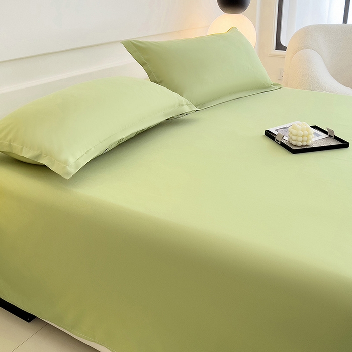 91家纺网 家纺一手货源 找家纺 楠沐家纺  2025年新款纯色亲肤芦荟棉水洗棉床单系列床单枕套 果绿