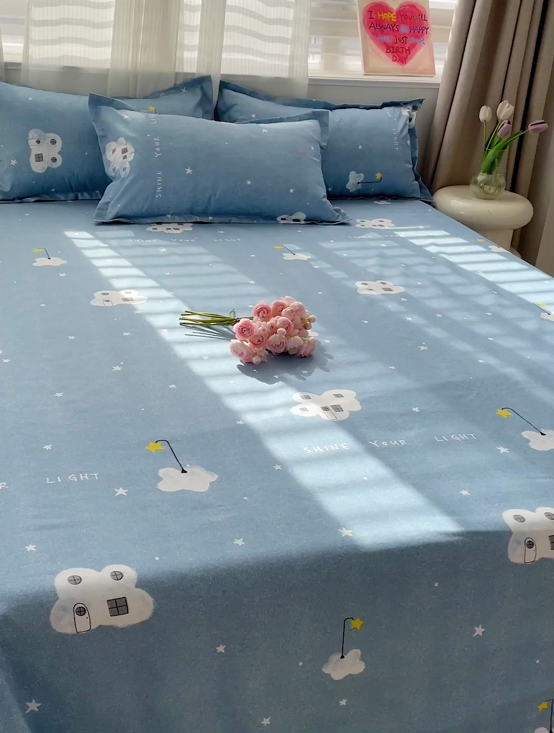 91家纺网 家纺一手货源 找家纺 楠沐家纺  2025年新款亲肤水洗棉芦荟棉印花床单系列 星星点灯