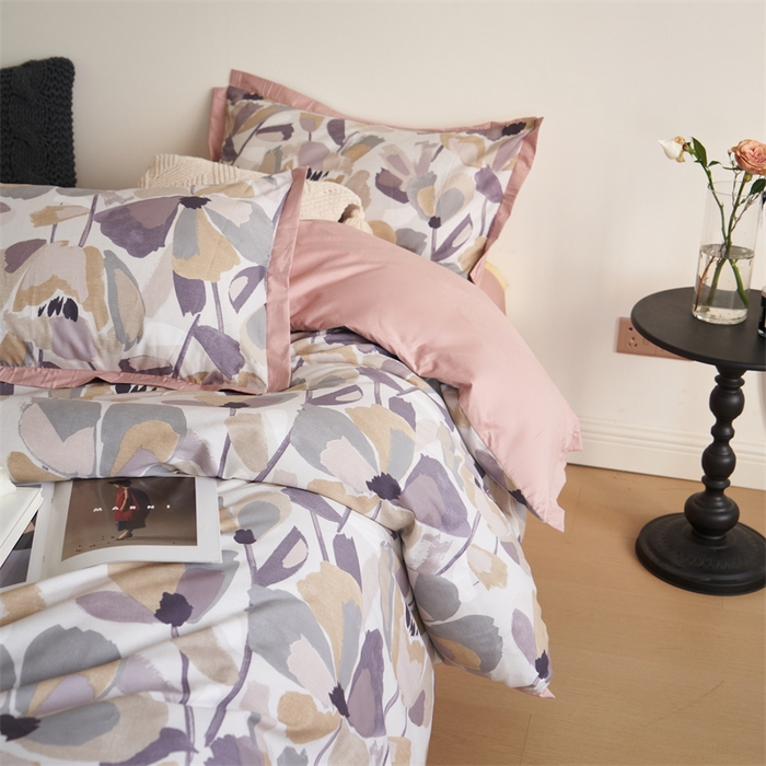 91家纺网 家纺一手货源 找家纺 橙艺家居 2024新款全棉臻品柔棉立体小宽边四件套 芊语-紫