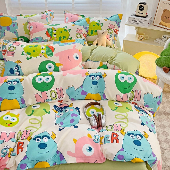 91家纺网 家纺一手货源 找家纺 楠沐家纺 2025新款亲肤柔软水洗棉磨毛印花被套 怪兽大学