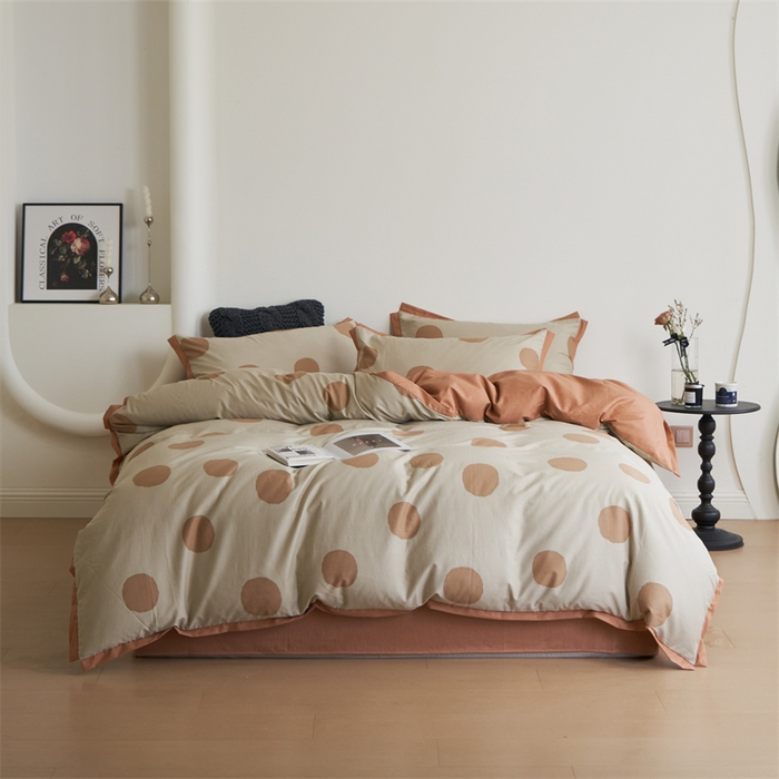 91家纺网 家纺一手货源 找家纺 橙艺家居 2024新款全棉臻品柔棉立体小宽边四件套 圆妙-桔