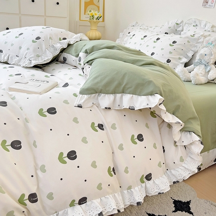 91家纺网 家纺一手货源 找家纺 富米莱（原臻工厂） 舒适亲肤臻云朵棉水洗棉韩国ins小碎花花边款四件套 爱馨