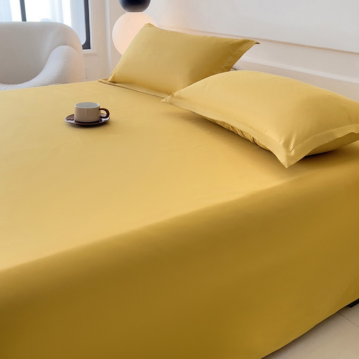 91家纺网 家纺一手货源 找家纺 楠沐家纺  2025年新款纯色亲肤芦荟棉水洗棉床单系列床单枕套 金色