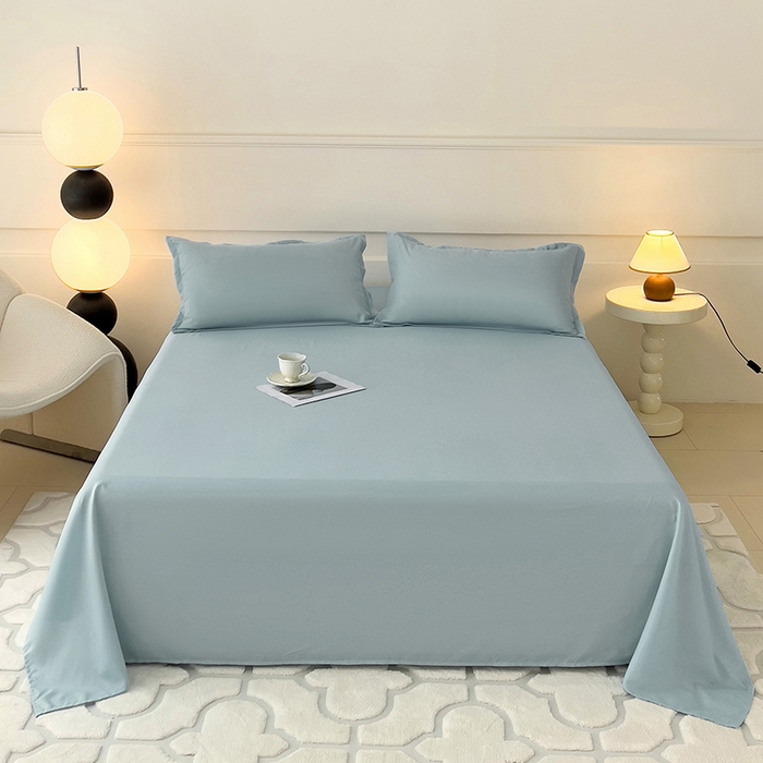 91家纺网 家纺一手货源 找家纺 楠沐家纺  2025年新款纯色亲肤芦荟棉水洗棉床单系列床单枕套 浅灰