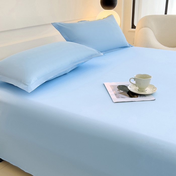 91家纺网 家纺一手货源 找家纺 楠沐家纺  2025年新款纯色亲肤芦荟棉水洗棉床单系列床单枕套 天蓝