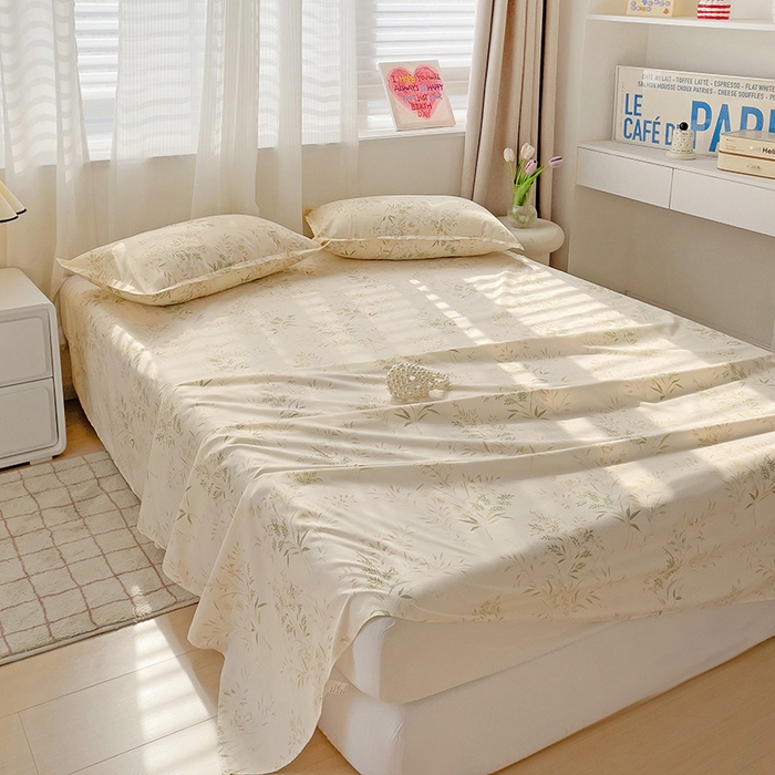 91家纺网 家纺一手货源 找家纺 楠沐家纺  2025年新款亲肤水洗棉芦荟棉印花床单系列 仙草