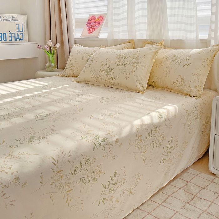 91家纺网 家纺一手货源 找家纺 楠沐家纺  2025年新款亲肤水洗棉芦荟棉印花床单系列 仙草