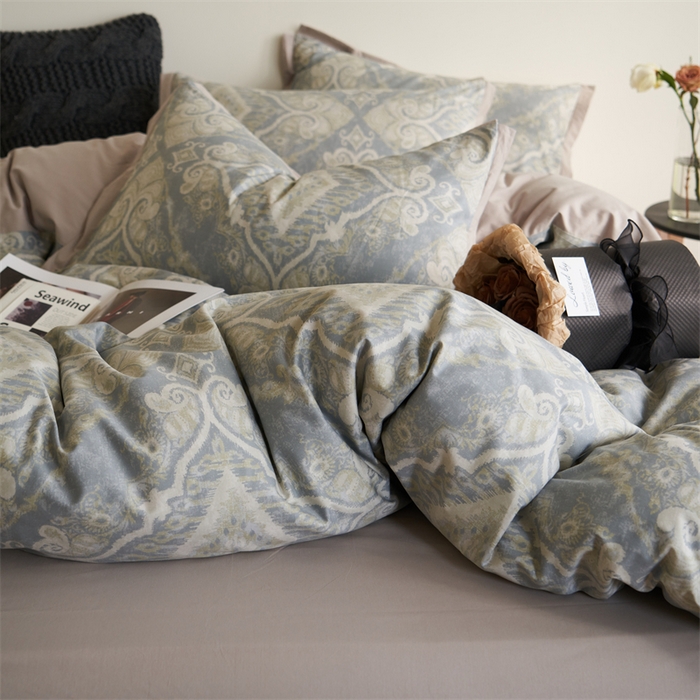 91家纺网 家纺一手货源 找家纺 橙艺家居 2024新款全棉臻品柔棉立体小宽边四件套 罗曼史-绿