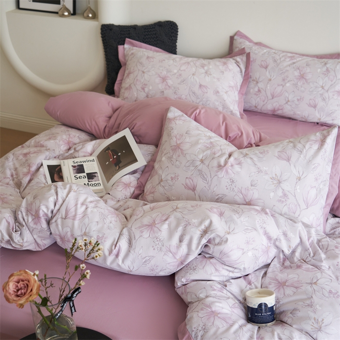 91家纺网 家纺一手货源 找家纺 橙艺家居 2024新款全棉臻品柔棉立体小宽边四件套 栀柔-粉